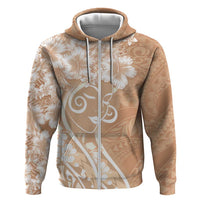 Polynesian Women's Day Hoodie Brown Hibiscus Flowers With Polynesian Pattern LT05 Zip Hoodie Brown - Polynesian Pride