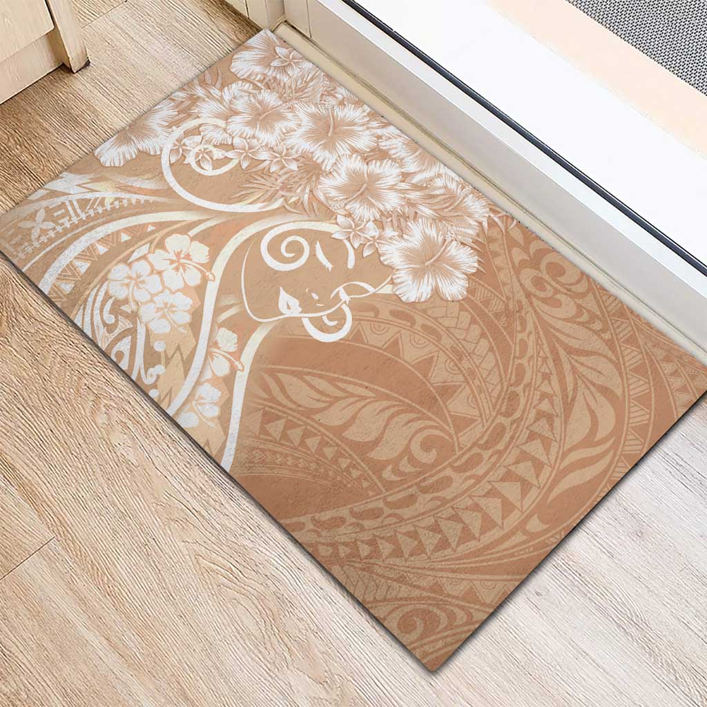 Polynesian Women's Day Rubber Doormat Brown Hibiscus Flowers With Polynesian Pattern LT05 - Polynesian Pride