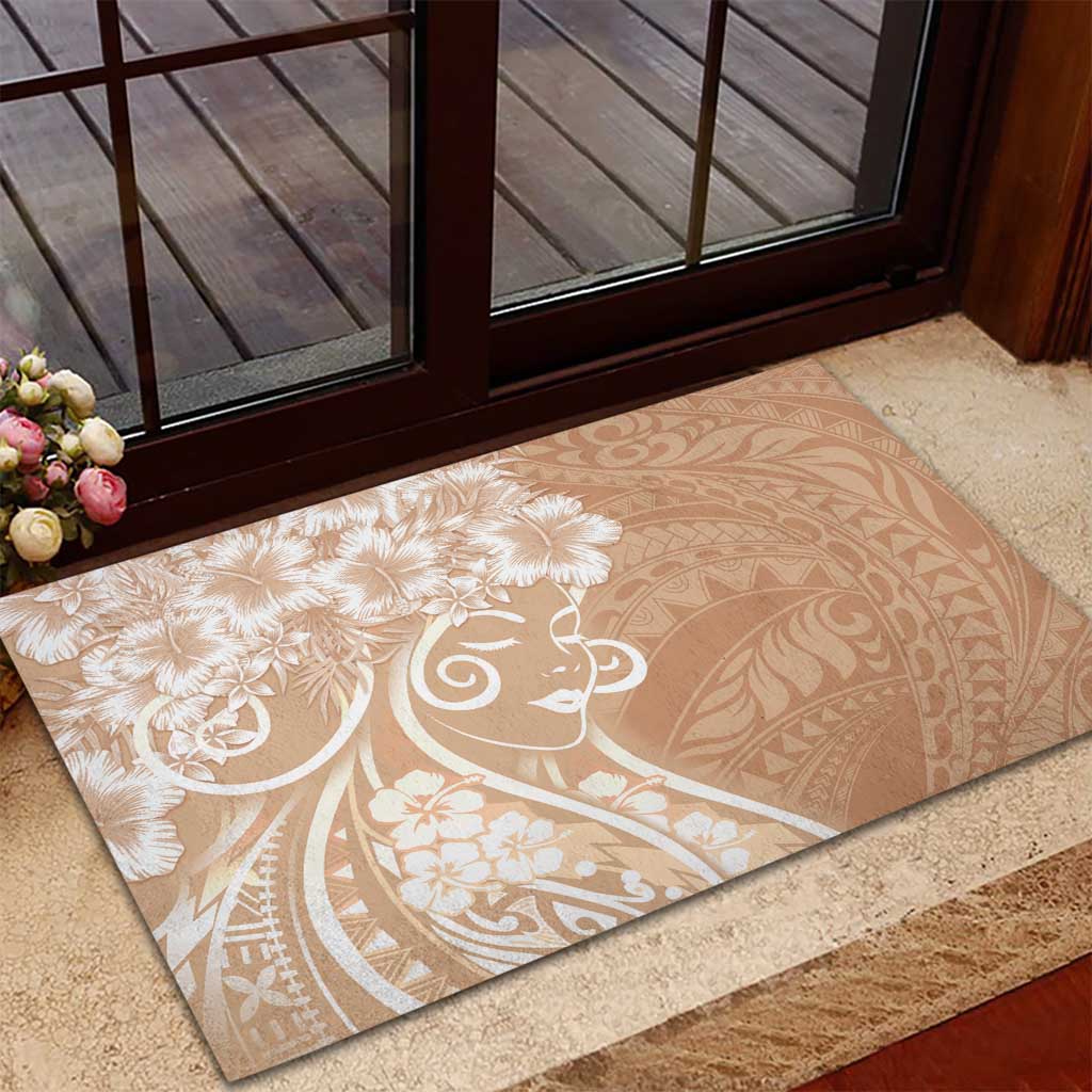 Polynesian Women's Day Rubber Doormat Brown Hibiscus Flowers With Polynesian Pattern LT05 - Polynesian Pride