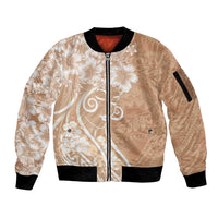 Polynesian Women's Day Sleeve Zip Bomber Jacket Brown Hibiscus Flowers With Polynesian Pattern LT05 Unisex Brown - Polynesian Pride