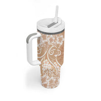 Polynesian Women's Day Tumbler With Handle Brown Hibiscus Flowers With Polynesian Pattern LT05 - Polynesian Pride