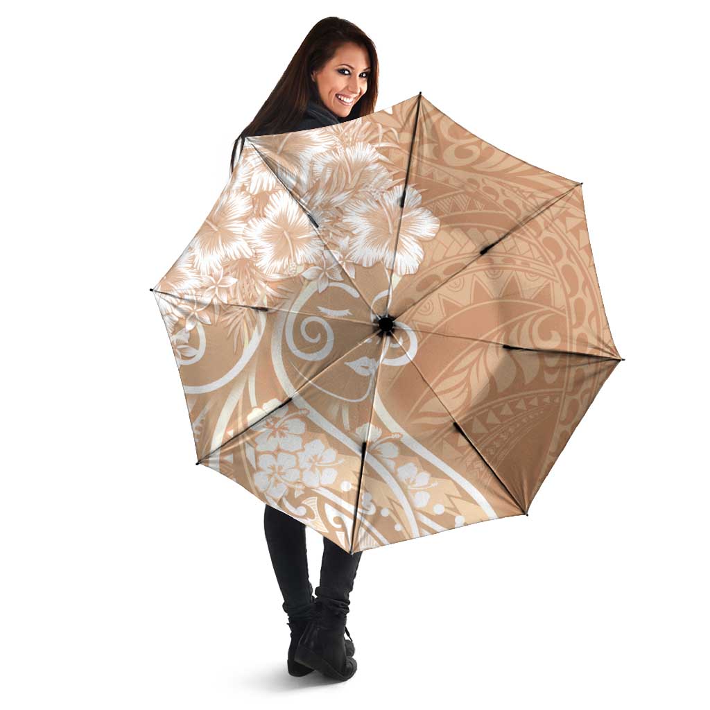 Polynesian Women's Day Umbrella Brown Hibiscus Flowers With Polynesian Pattern LT05 - Polynesian Pride