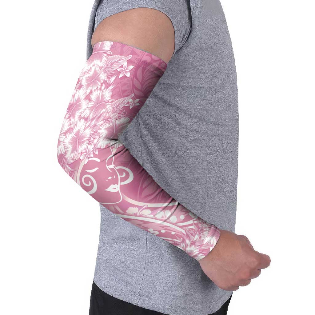 Polynesian Women's Day Arm Sleeves Pink Hibiscus Flowers With Polynesian Pattern LT05 - Polynesian Pride