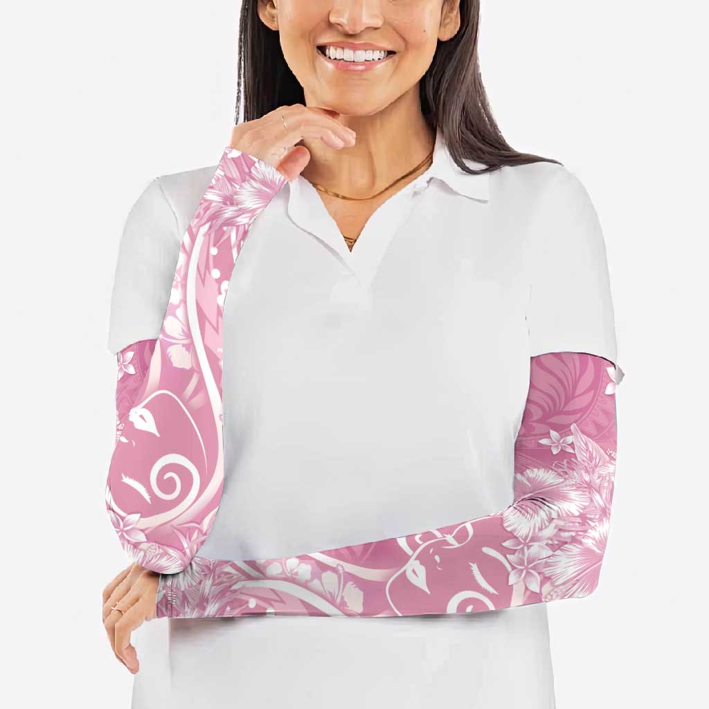 Polynesian Women's Day Arm Sleeves Pink Hibiscus Flowers With Polynesian Pattern LT05 - Polynesian Pride