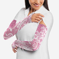 Polynesian Women's Day Arm Sleeves Pink Hibiscus Flowers With Polynesian Pattern LT05 - Polynesian Pride