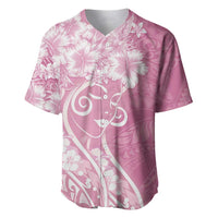 Polynesian Women's Day Baseball Jersey Pink Hibiscus Flowers With Polynesian Pattern LT05 Pink - Polynesian Pride