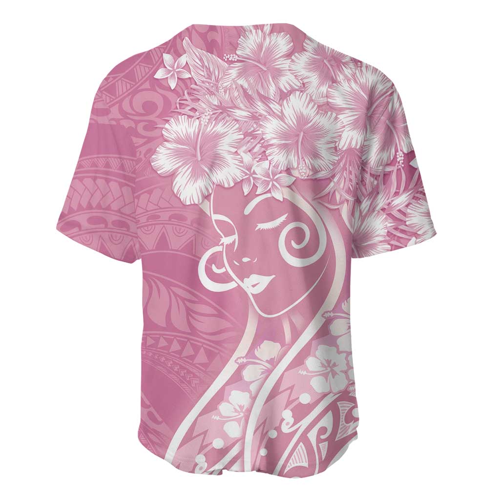 Polynesian Women's Day Baseball Jersey Pink Hibiscus Flowers With Polynesian Pattern LT05 - Polynesian Pride