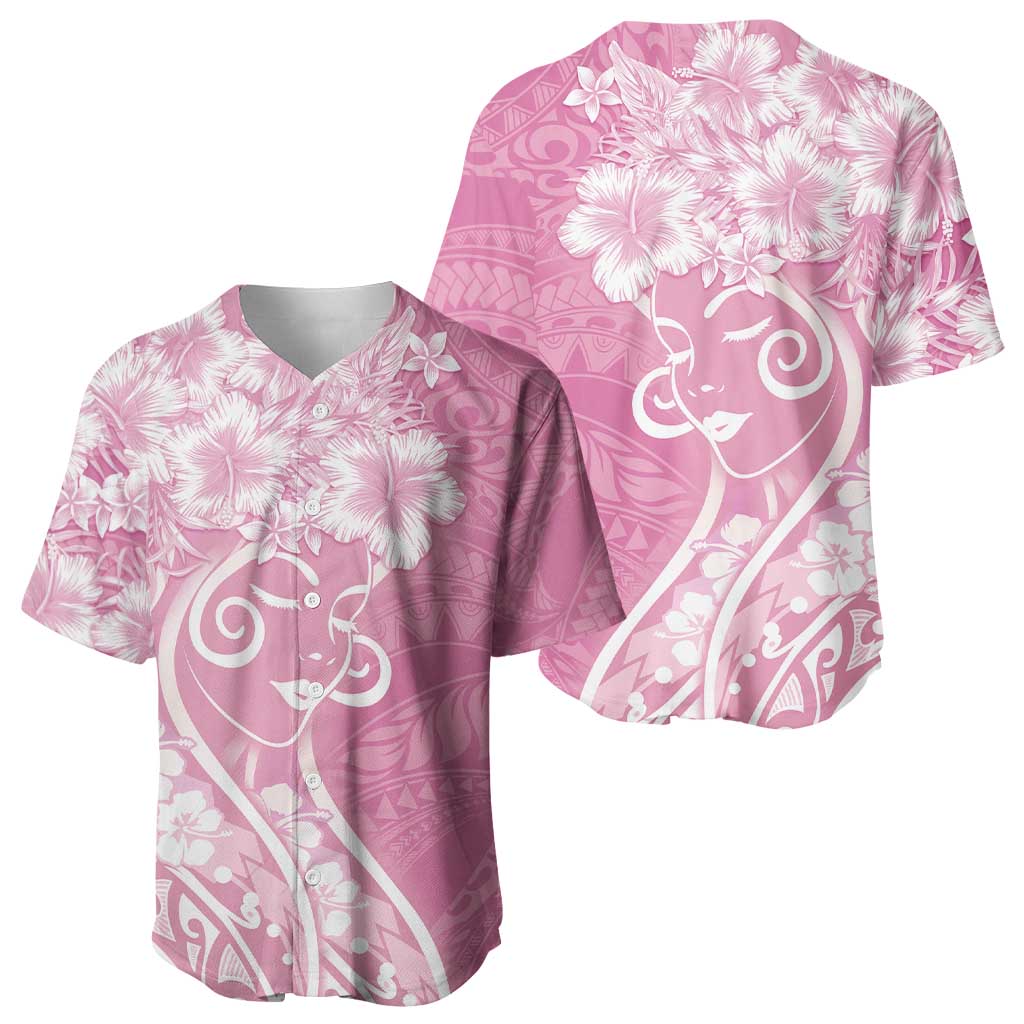 Polynesian Women's Day Baseball Jersey Pink Hibiscus Flowers With Polynesian Pattern LT05 - Polynesian Pride