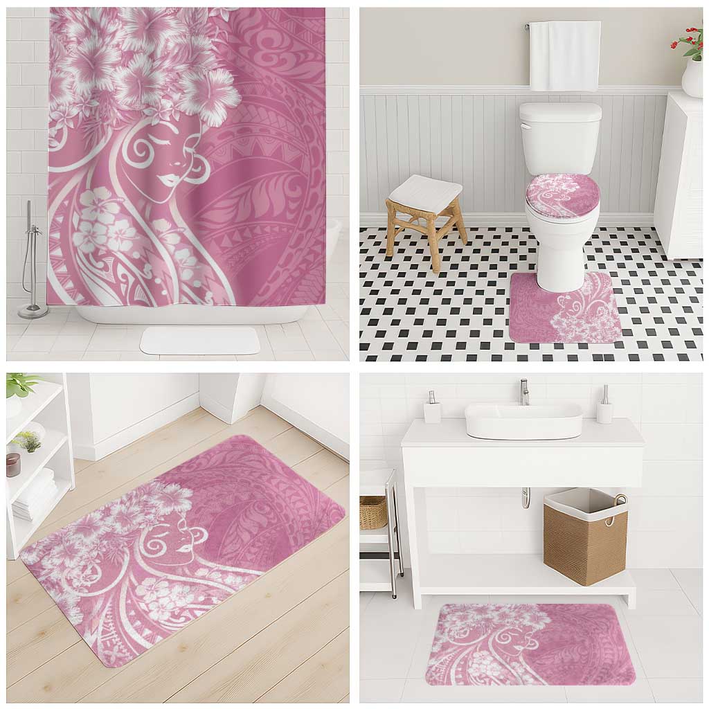Polynesian Women's Day Bathroom Set Pink Hibiscus Flowers With Polynesian Pattern LT05 - Polynesian Pride