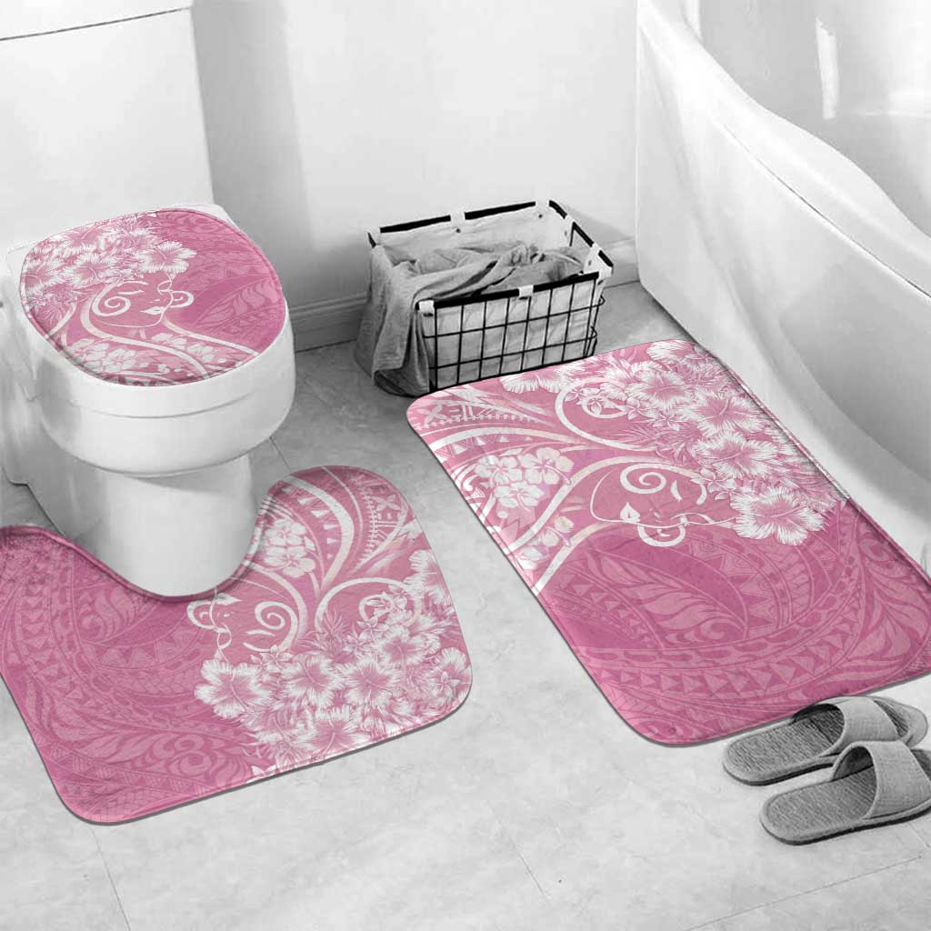 Polynesian Women's Day Bathroom Set Pink Hibiscus Flowers With Polynesian Pattern LT05 Mat Set Only (3 pcs) One Size Pink - Polynesian Pride