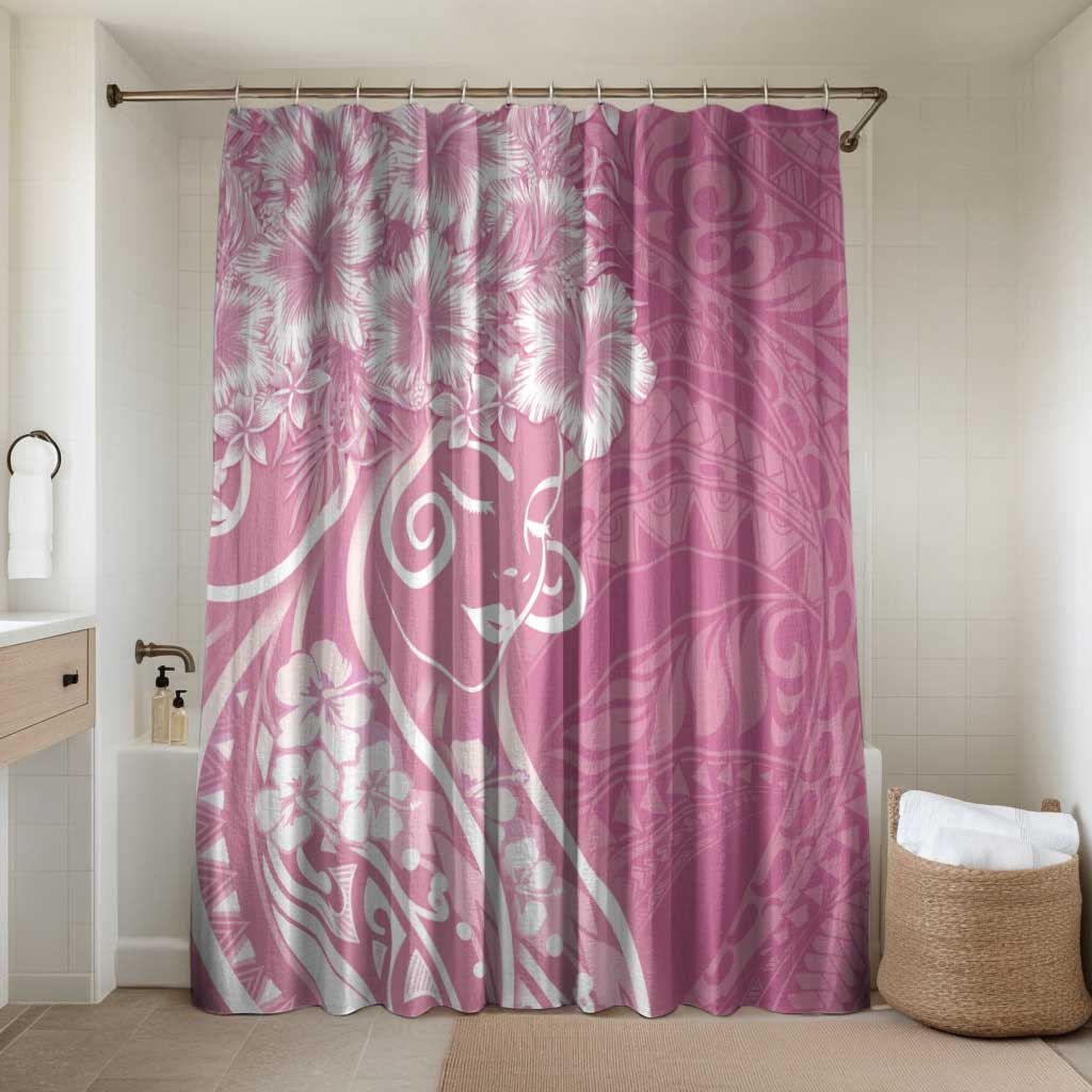 Polynesian Women's Day Bathroom Set Pink Hibiscus Flowers With Polynesian Pattern LT05 Shower Curtain Only Pink - Polynesian Pride