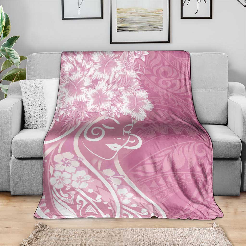 Polynesian Women's Day Blanket Pink Hibiscus Flowers With Polynesian Pattern LT05 - Polynesian Pride