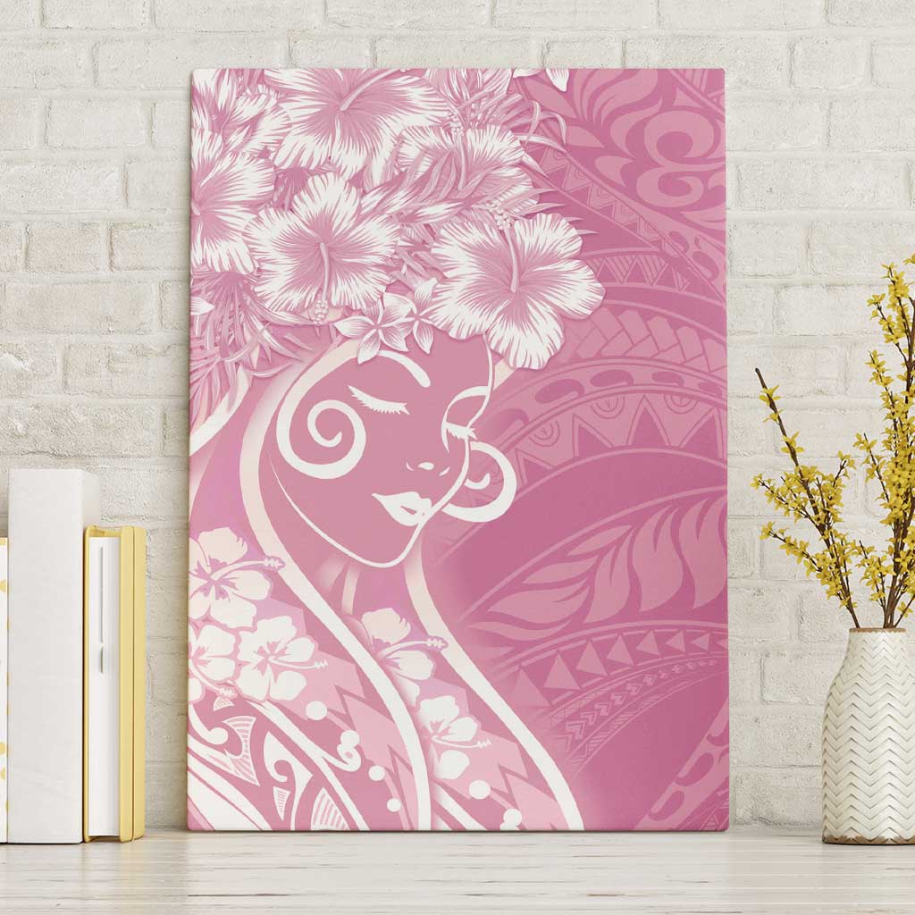 Polynesian Women's Day Canvas Wall Art Pink Hibiscus Flowers With Polynesian Pattern LT05 Without Frame Pink - Polynesian Pride