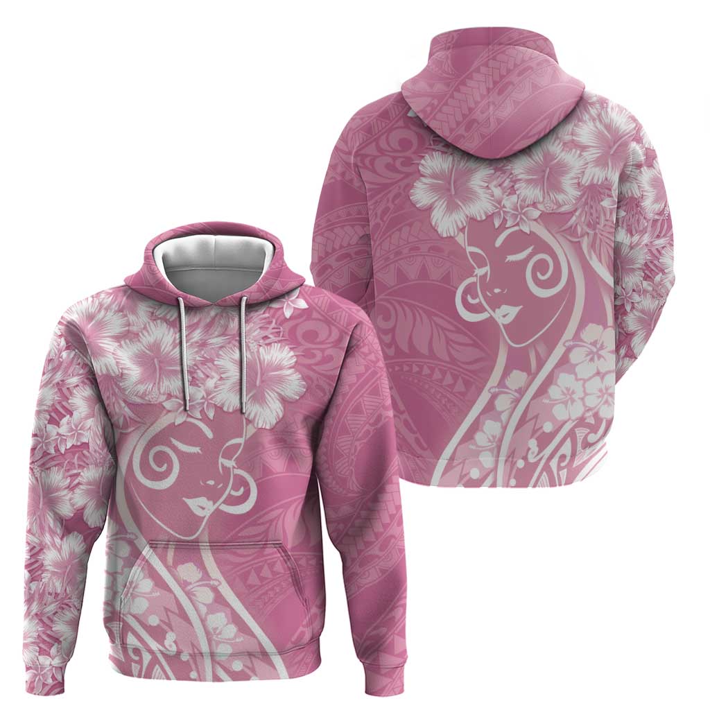 Polynesian Women's Day Hoodie Pink Hibiscus Flowers With Polynesian Pattern LT05 - Polynesian Pride
