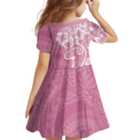 Polynesian Women's Day Kid Short Sleeve Dress Pink Hibiscus Flowers With Polynesian Pattern LT05 - Polynesian Pride