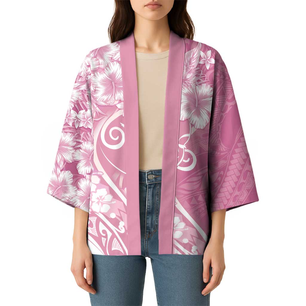 Polynesian Women's Day Kimono Pink Hibiscus Flowers With Polynesian Pattern LT05 - Polynesian Pride