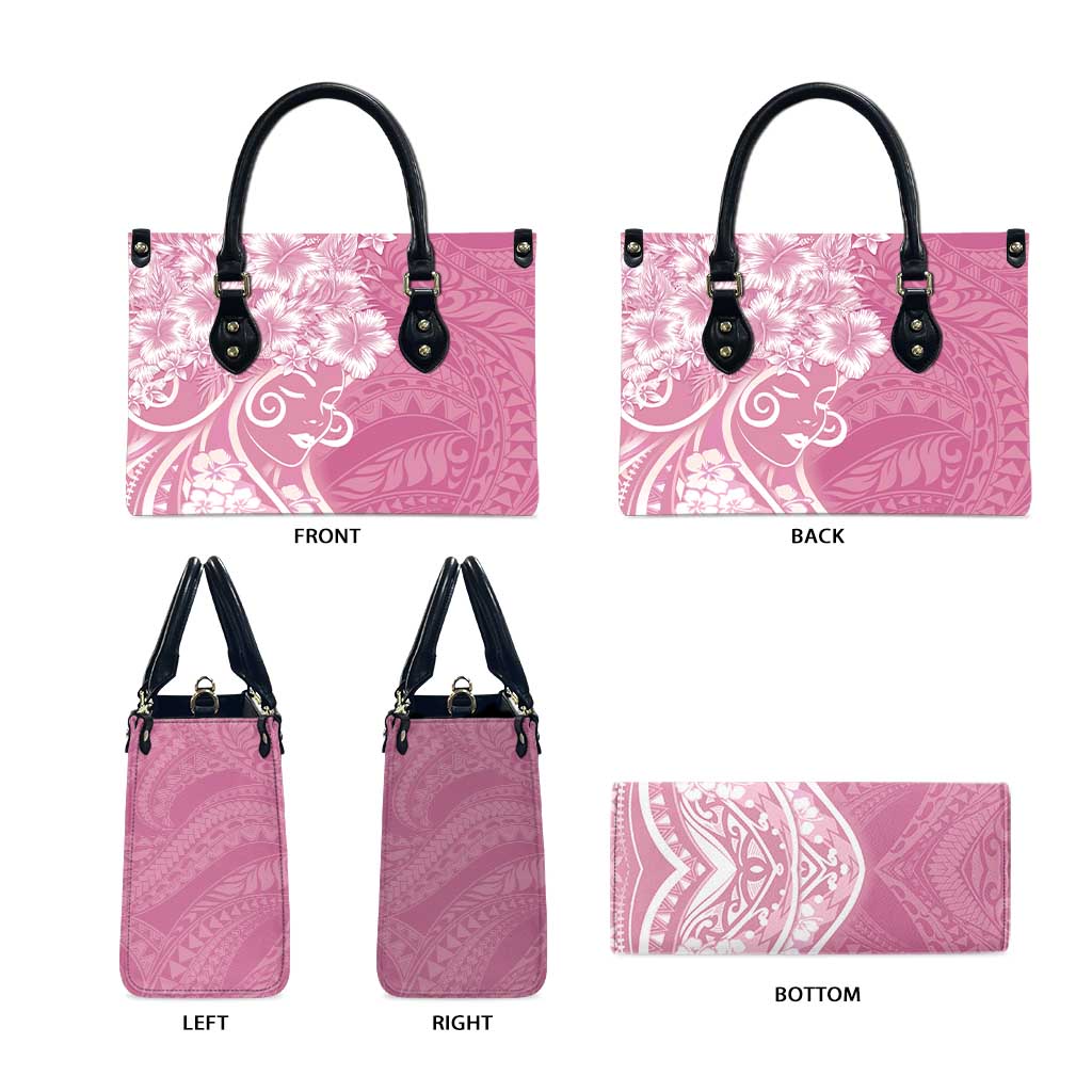 Polynesian Women's Day Leather Bag Pink Hibiscus Flowers With Polynesian Pattern LT05 - Polynesian Pride