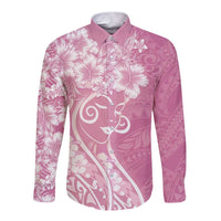 Polynesian Women's Day Long Sleeve Button Shirt Pink Hibiscus Flowers With Polynesian Pattern LT05 Unisex Pink - Polynesian Pride