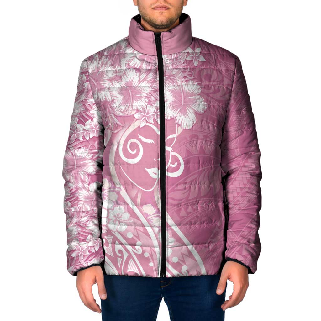 Polynesian Women's Day Padded Jacket Pink Hibiscus Flowers With Polynesian Pattern LT05 Men Pink - Polynesian Pride