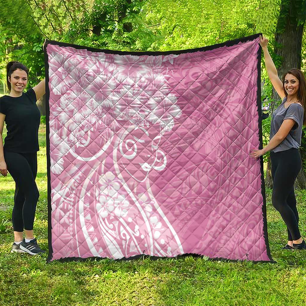 Polynesian Women's Day Quilt Pink Hibiscus Flowers With Polynesian Pattern LT05 - Polynesian Pride