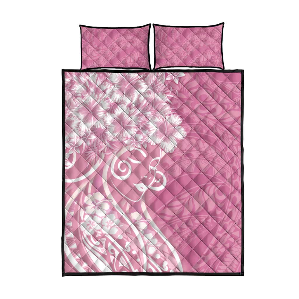 Polynesian Women's Day Quilt Bed Set Pink Hibiscus Flowers With Polynesian Pattern LT05 - Polynesian Pride