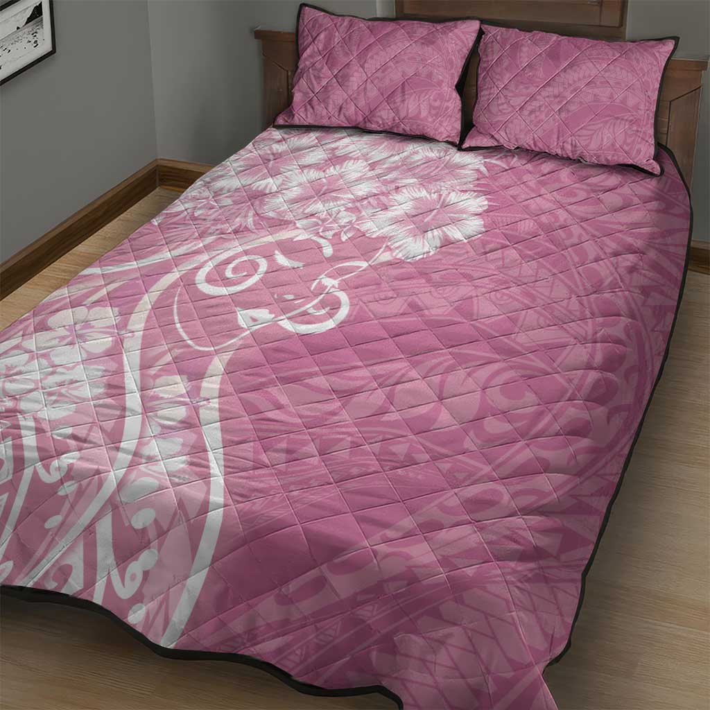 Polynesian Women's Day Quilt Bed Set Pink Hibiscus Flowers With Polynesian Pattern LT05 - Polynesian Pride