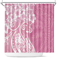 Polynesian Women's Day Shower Curtain Pink Hibiscus Flowers With Polynesian Pattern LT05 Pink - Polynesian Pride