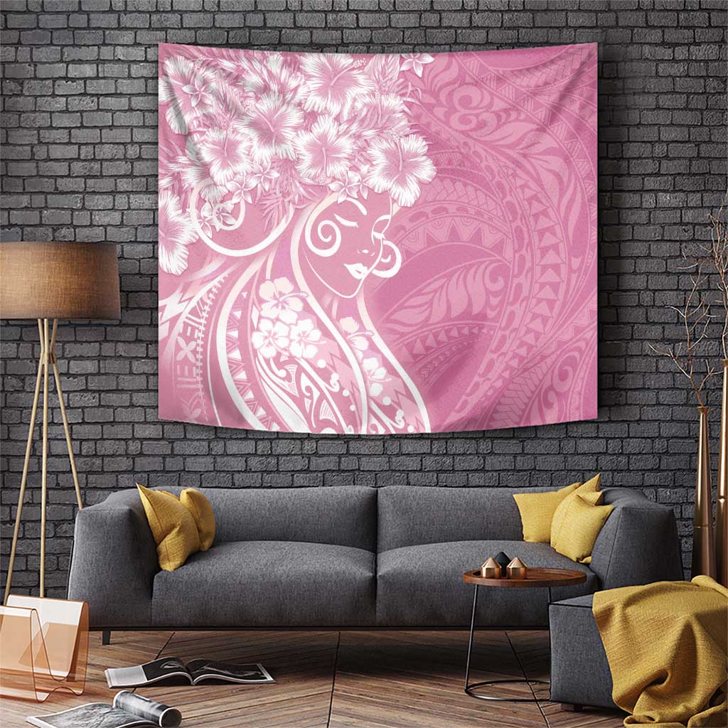 Polynesian Women's Day Tapestry Pink Hibiscus Flowers With Polynesian Pattern LT05 Pink - Polynesian Pride