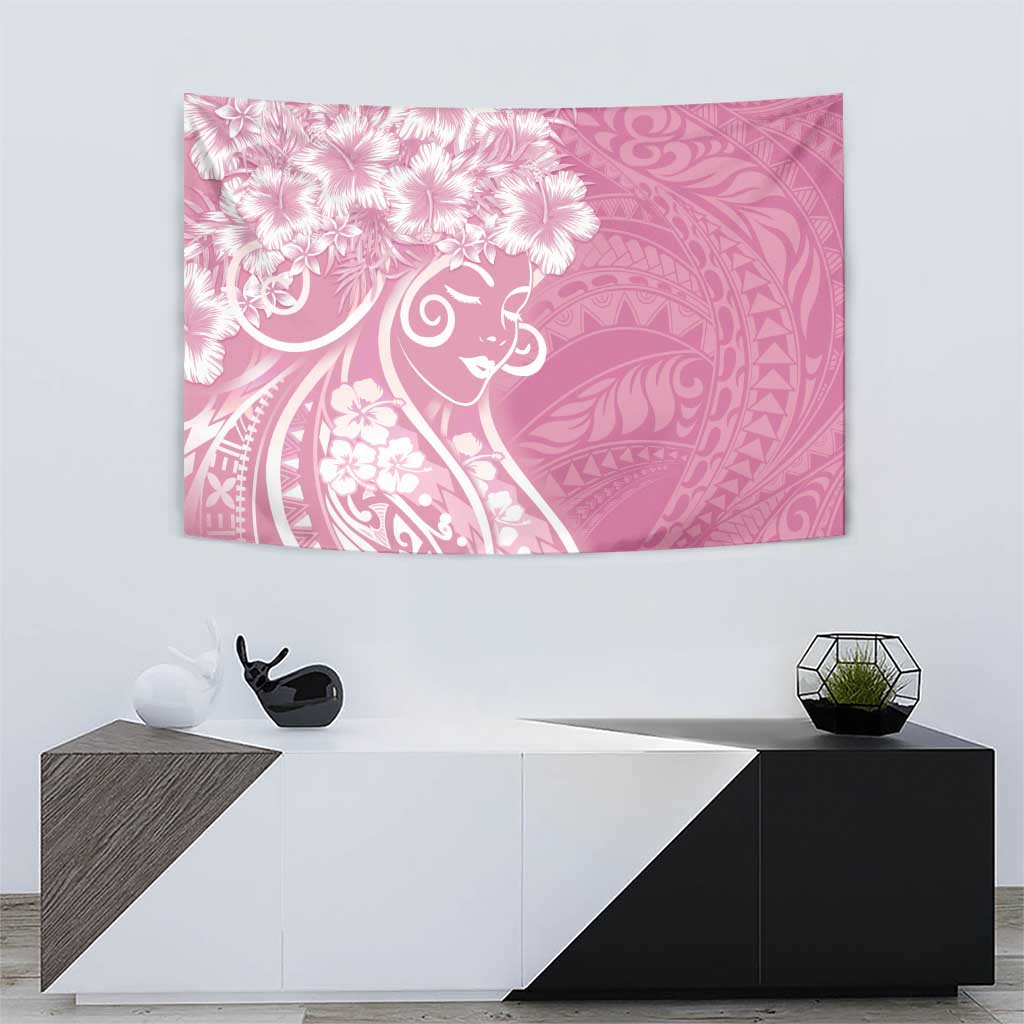 Polynesian Women's Day Tapestry Pink Hibiscus Flowers With Polynesian Pattern LT05 - Polynesian Pride
