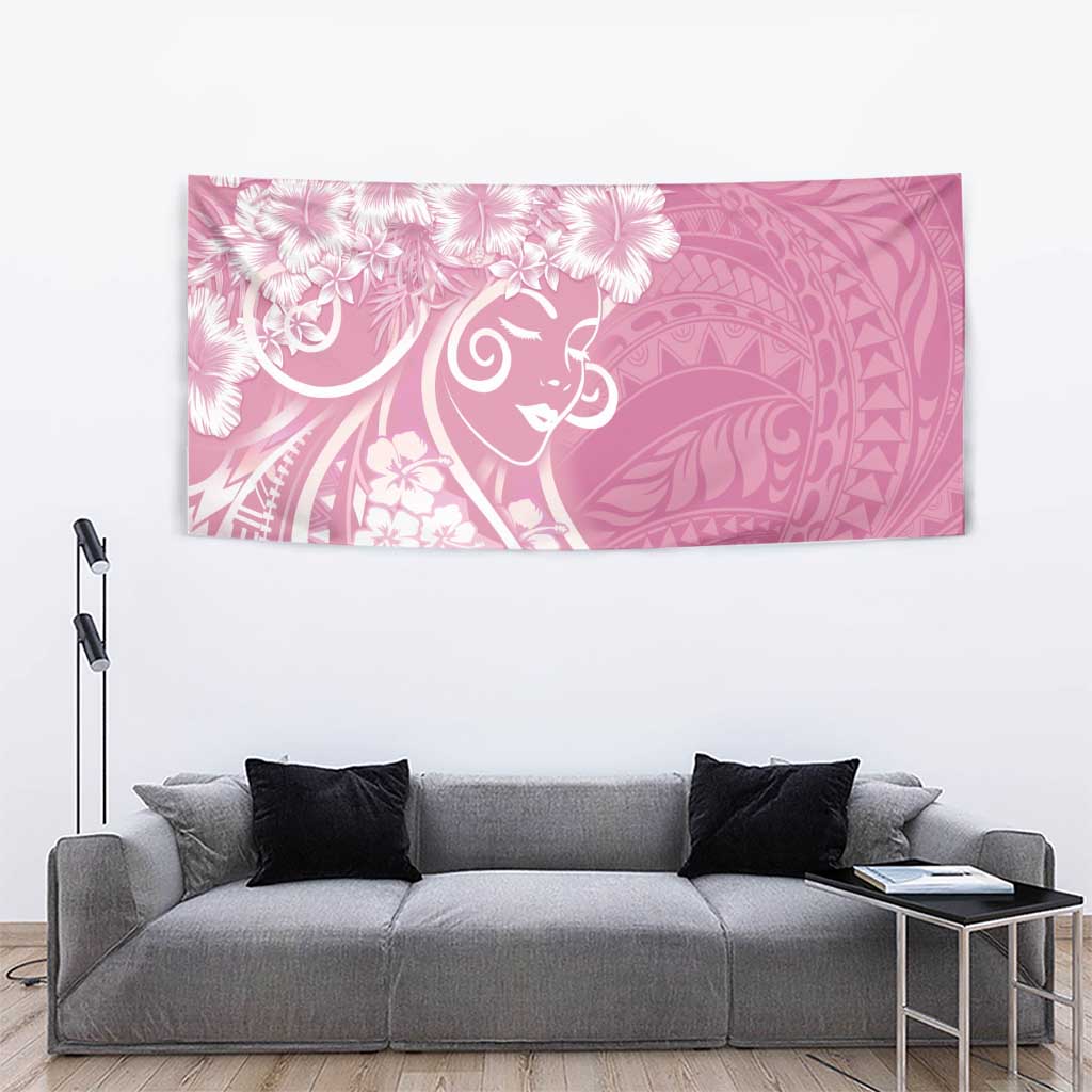 Polynesian Women's Day Tapestry Pink Hibiscus Flowers With Polynesian Pattern LT05 - Polynesian Pride