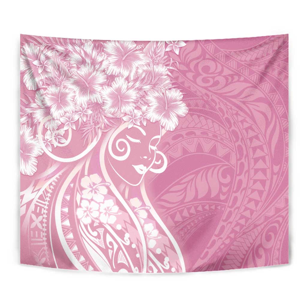 Polynesian Women's Day Tapestry Pink Hibiscus Flowers With Polynesian Pattern LT05 - Polynesian Pride