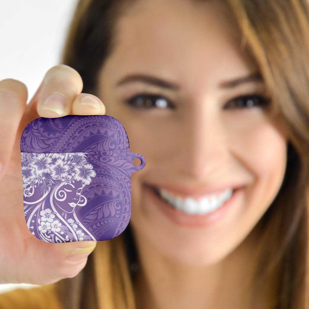 Polynesian Women's Day AirPods Case Purple Hibiscus Flowers With Polynesian Pattern LT05 - Polynesian Pride