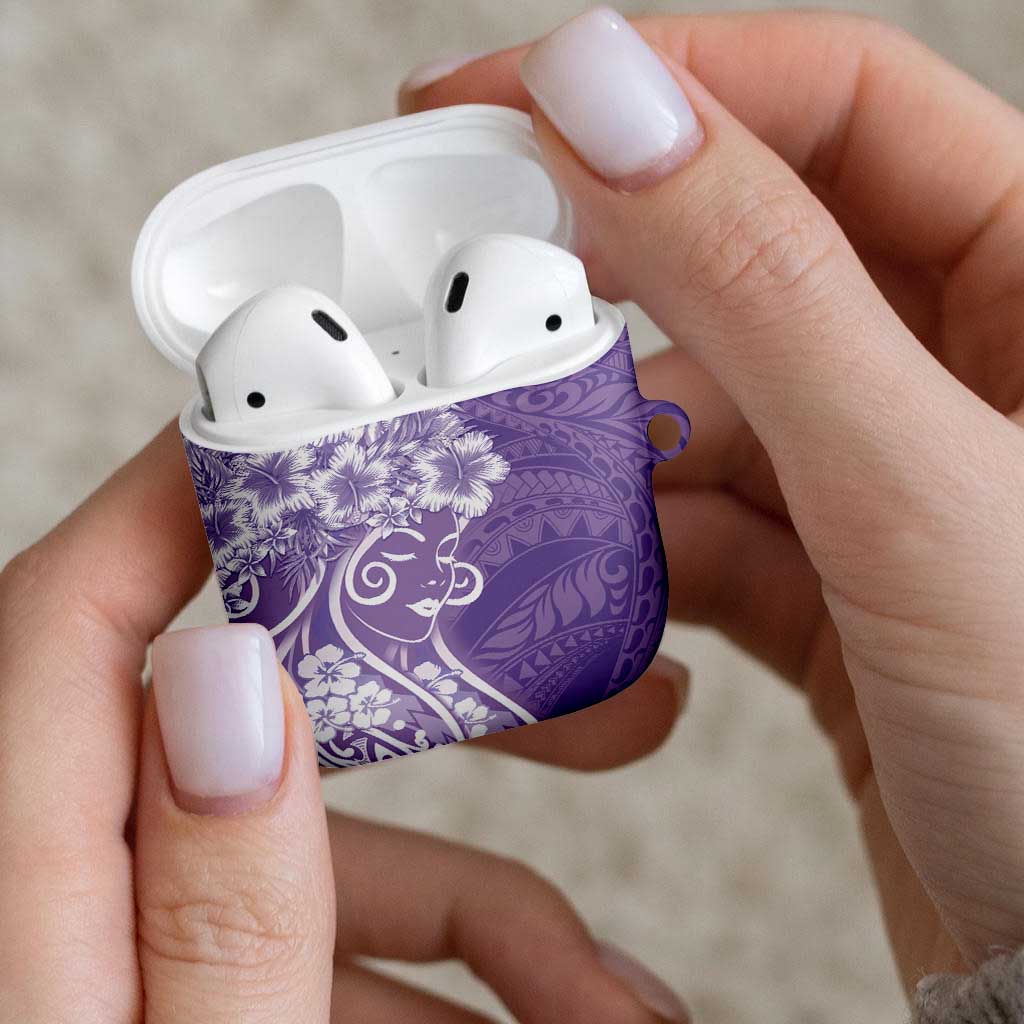 Polynesian Women's Day AirPods Case Purple Hibiscus Flowers With Polynesian Pattern LT05 - Polynesian Pride