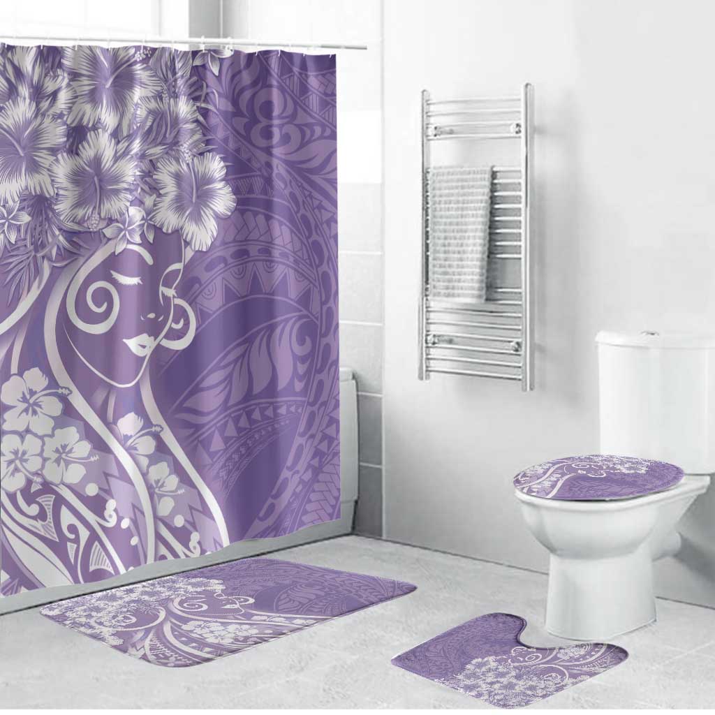 Polynesian Women's Day Bathroom Set Purple Hibiscus Flowers With Polynesian Pattern LT05 Bathroom Set (4 pcs) Purple - Polynesian Pride