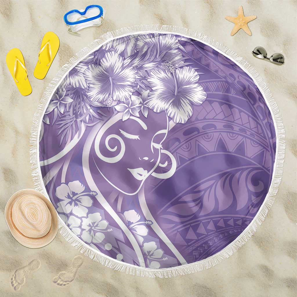 Polynesian Women's Day Beach Blanket Purple Hibiscus Flowers With Polynesian Pattern LT05 One Size 150cm Purple - Polynesian Pride