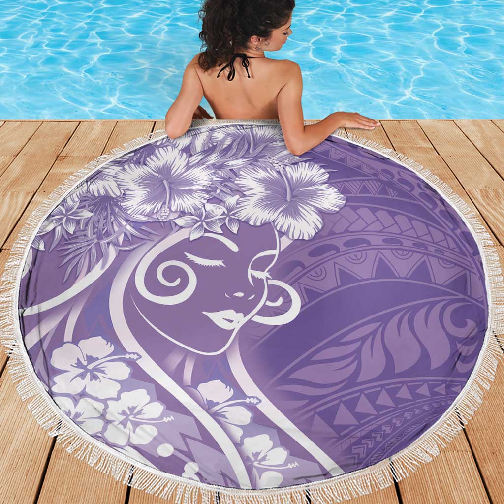 Polynesian Women's Day Beach Blanket Purple Hibiscus Flowers With Polynesian Pattern LT05 - Polynesian Pride