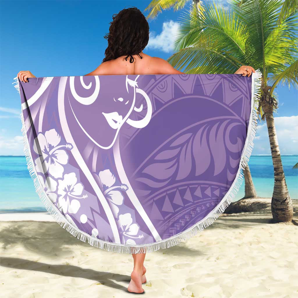 Polynesian Women's Day Beach Blanket Purple Hibiscus Flowers With Polynesian Pattern LT05 - Polynesian Pride