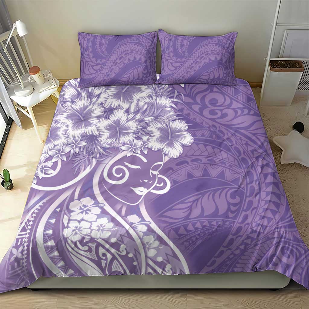 Polynesian Women's Day Bedding Set Purple Hibiscus Flowers With Polynesian Pattern LT05 - Polynesian Pride
