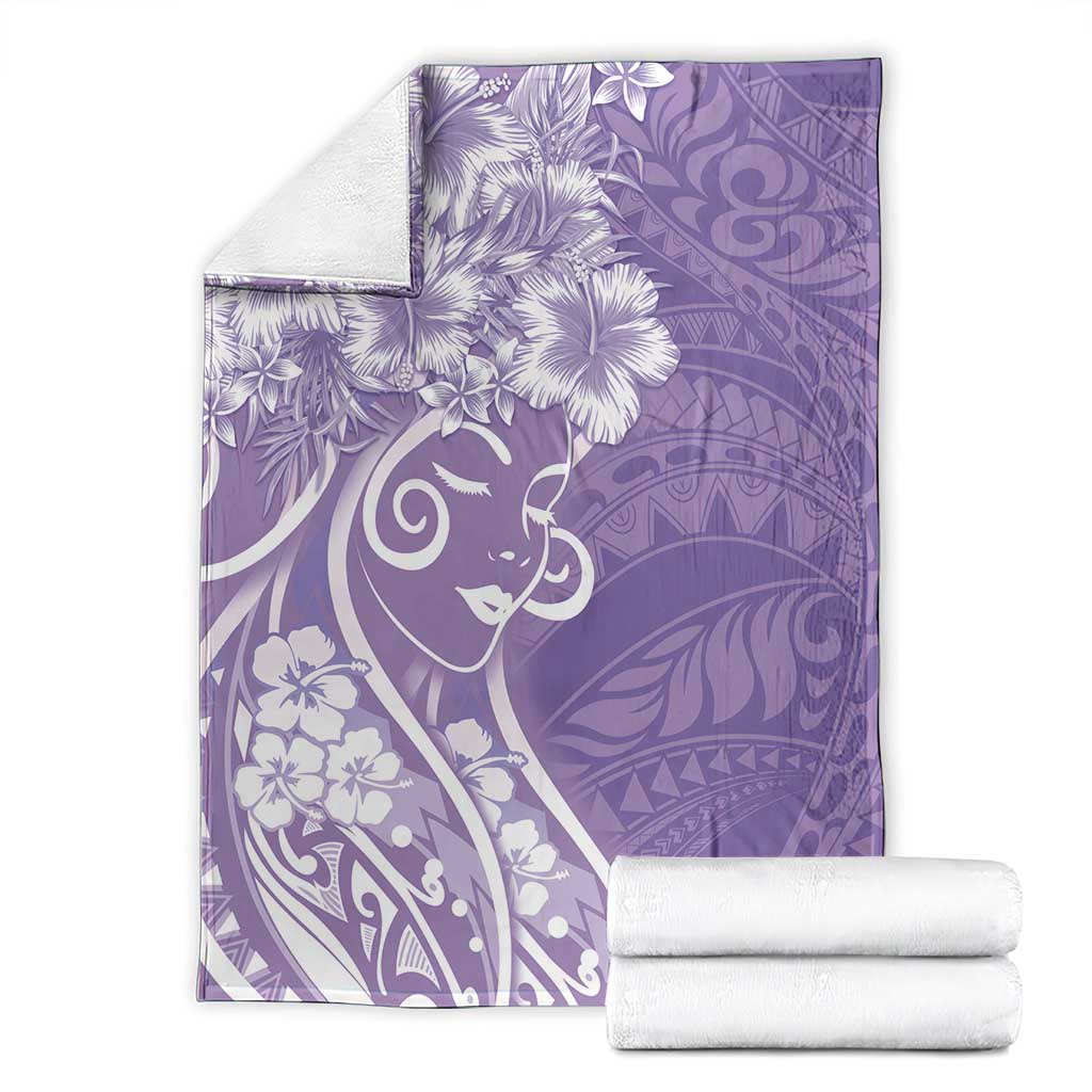 Polynesian Women's Day Blanket Purple Hibiscus Flowers With Polynesian Pattern LT05 - Polynesian Pride