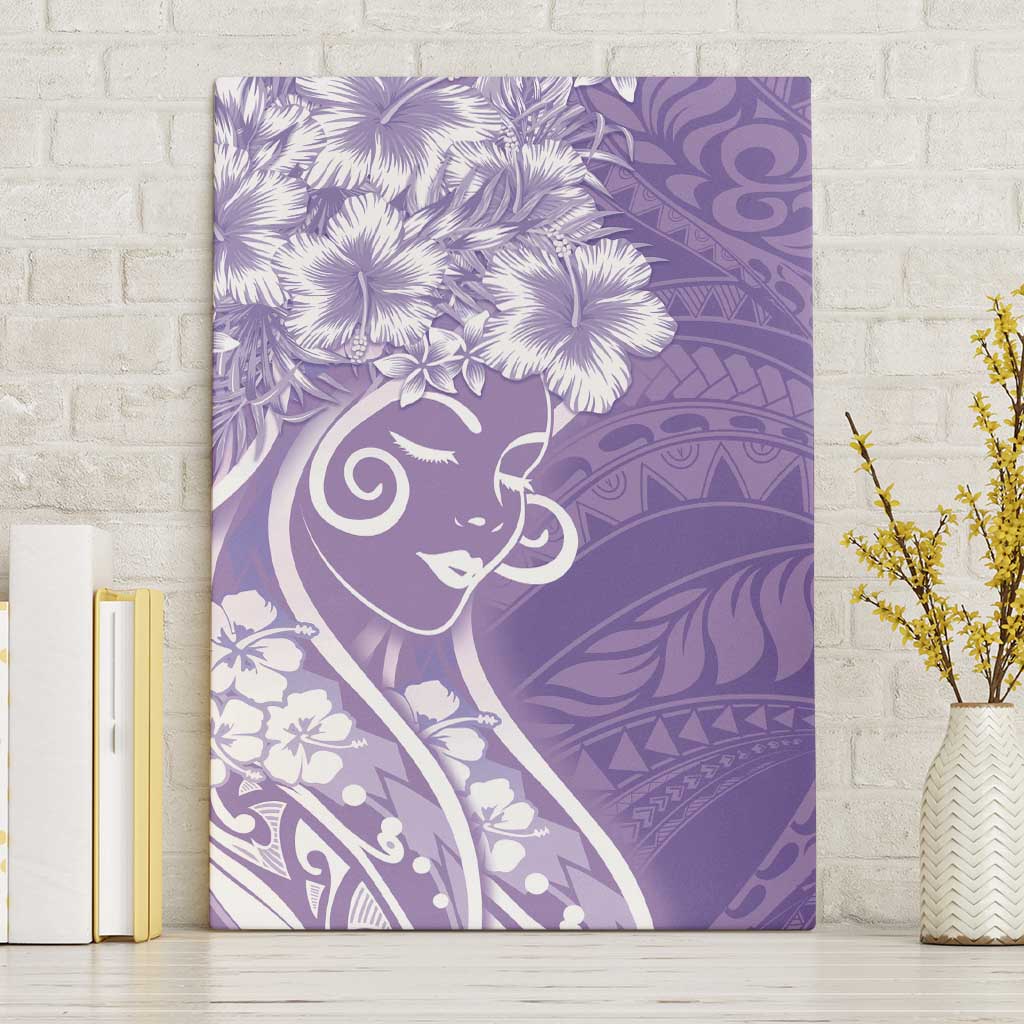 Polynesian Women's Day Canvas Wall Art Purple Hibiscus Flowers With Polynesian Pattern LT05 Without Frame Purple - Polynesian Pride