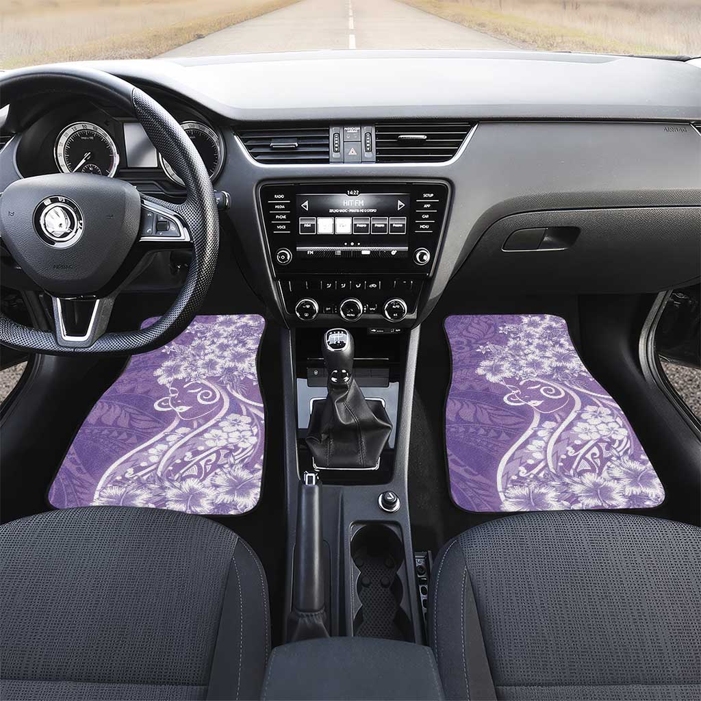 Polynesian Women's Day Car Mats Purple Hibiscus Flowers With Polynesian Pattern LT05 Set 2pcs - Front Purple - Polynesian Pride