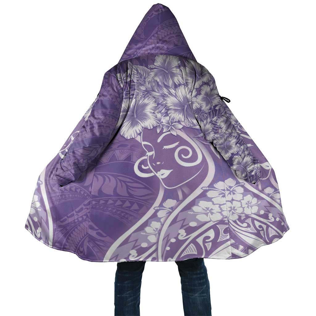 Polynesian Women's Day Cloak Purple Hibiscus Flowers With Polynesian Pattern LT05 Unisex Purple - Polynesian Pride