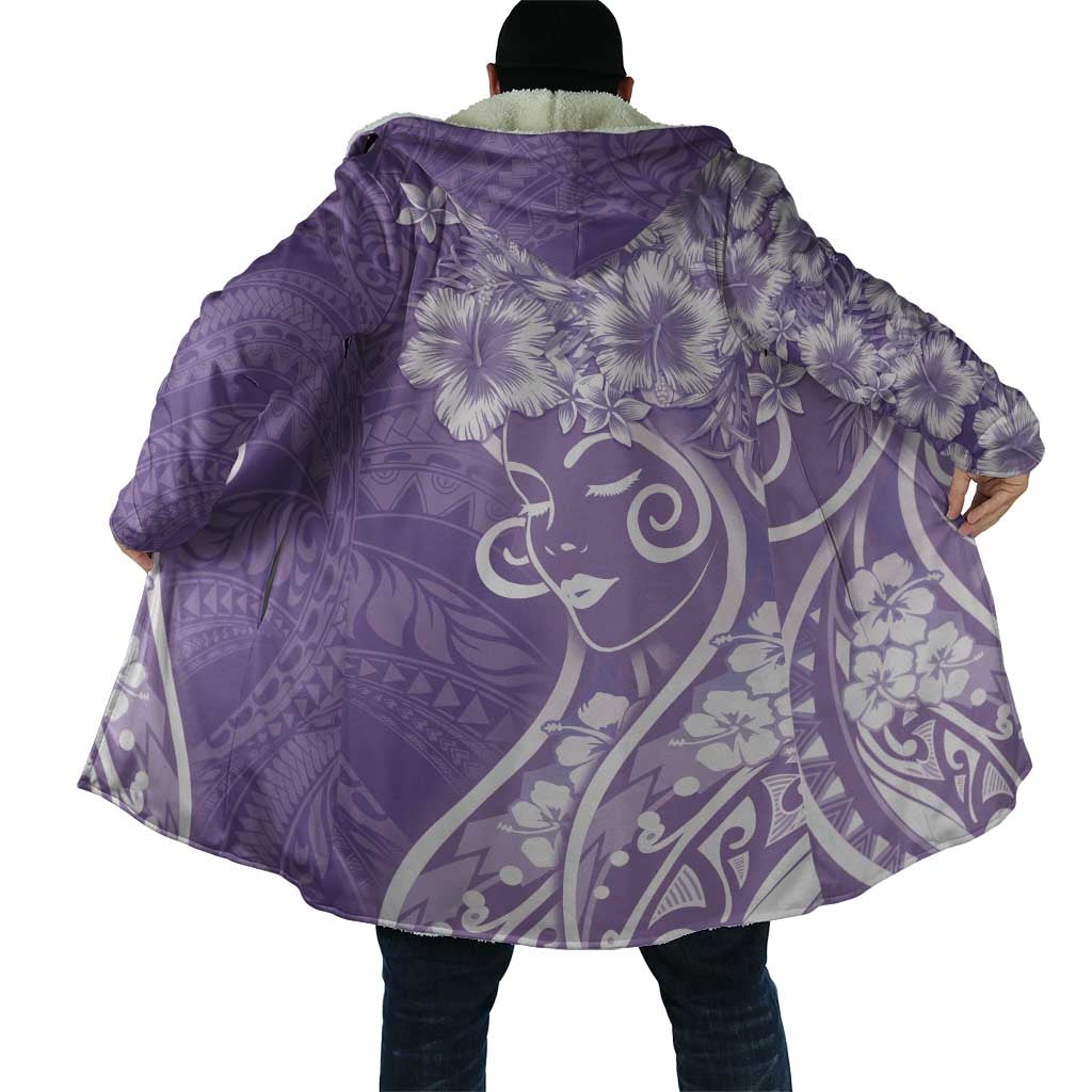 Polynesian Women's Day Cloak Purple Hibiscus Flowers With Polynesian Pattern LT05 - Polynesian Pride