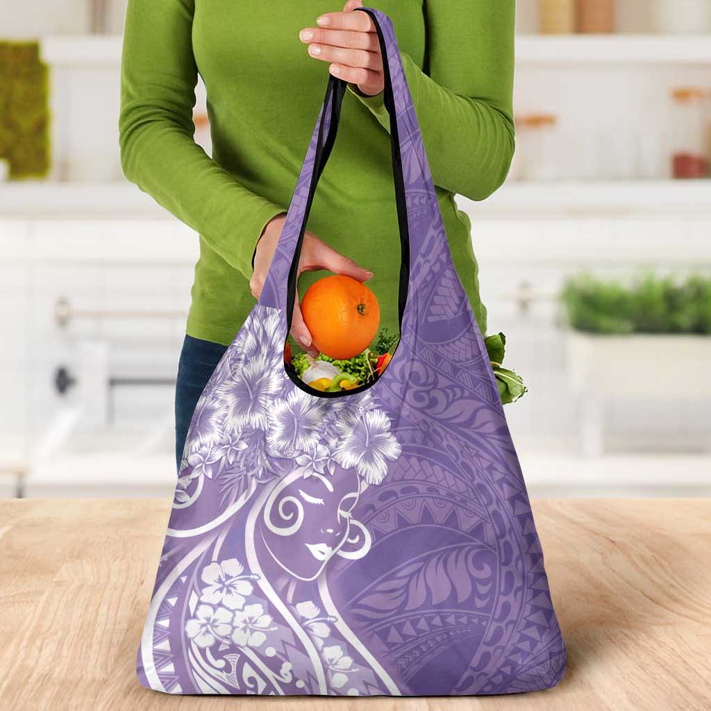 Polynesian Women's Day Grocery Bag Purple Hibiscus Flowers With Polynesian Pattern LT05 - Polynesian Pride