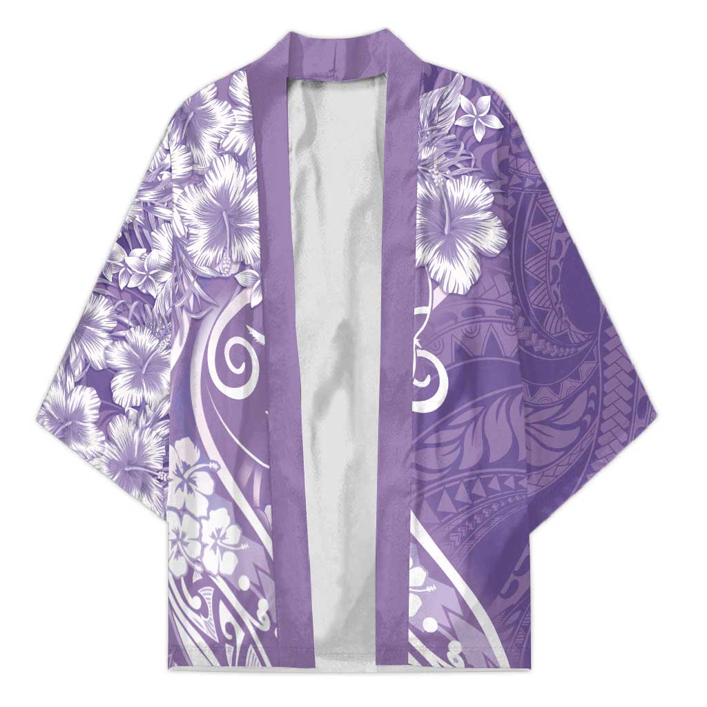 Polynesian Women's Day Kimono Purple Hibiscus Flowers With Polynesian Pattern LT05 Unisex Purple - Polynesian Pride