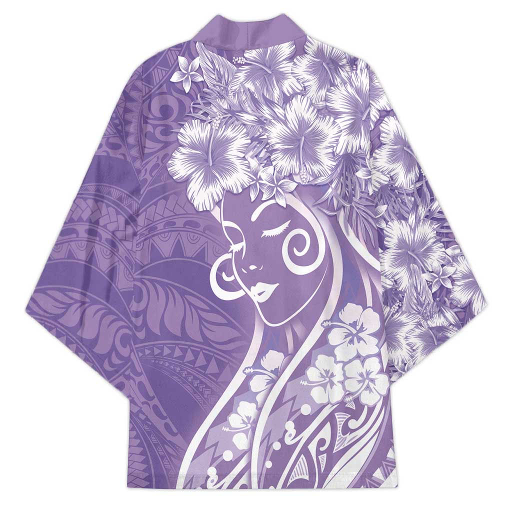 Polynesian Women's Day Kimono Purple Hibiscus Flowers With Polynesian Pattern LT05 - Polynesian Pride