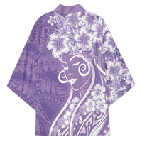 Polynesian Women's Day Kimono Purple Hibiscus Flowers With Polynesian Pattern LT05 - Polynesian Pride