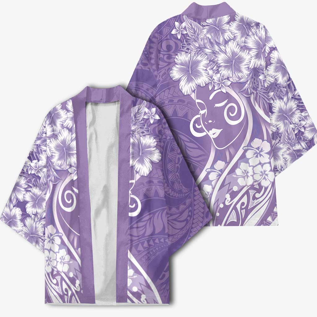 Polynesian Women's Day Kimono Purple Hibiscus Flowers With Polynesian Pattern LT05 - Polynesian Pride