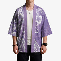 Polynesian Women's Day Kimono Purple Hibiscus Flowers With Polynesian Pattern LT05 - Polynesian Pride