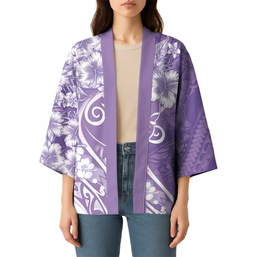 Polynesian Women's Day Kimono Purple Hibiscus Flowers With Polynesian Pattern LT05 - Polynesian Pride